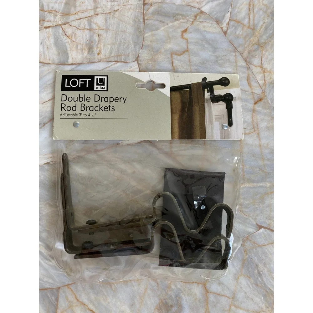 Umbra Loft Double Drapery Rod Brackets Aged Brass Adjustable 3 to 4.5 Inch Set 2